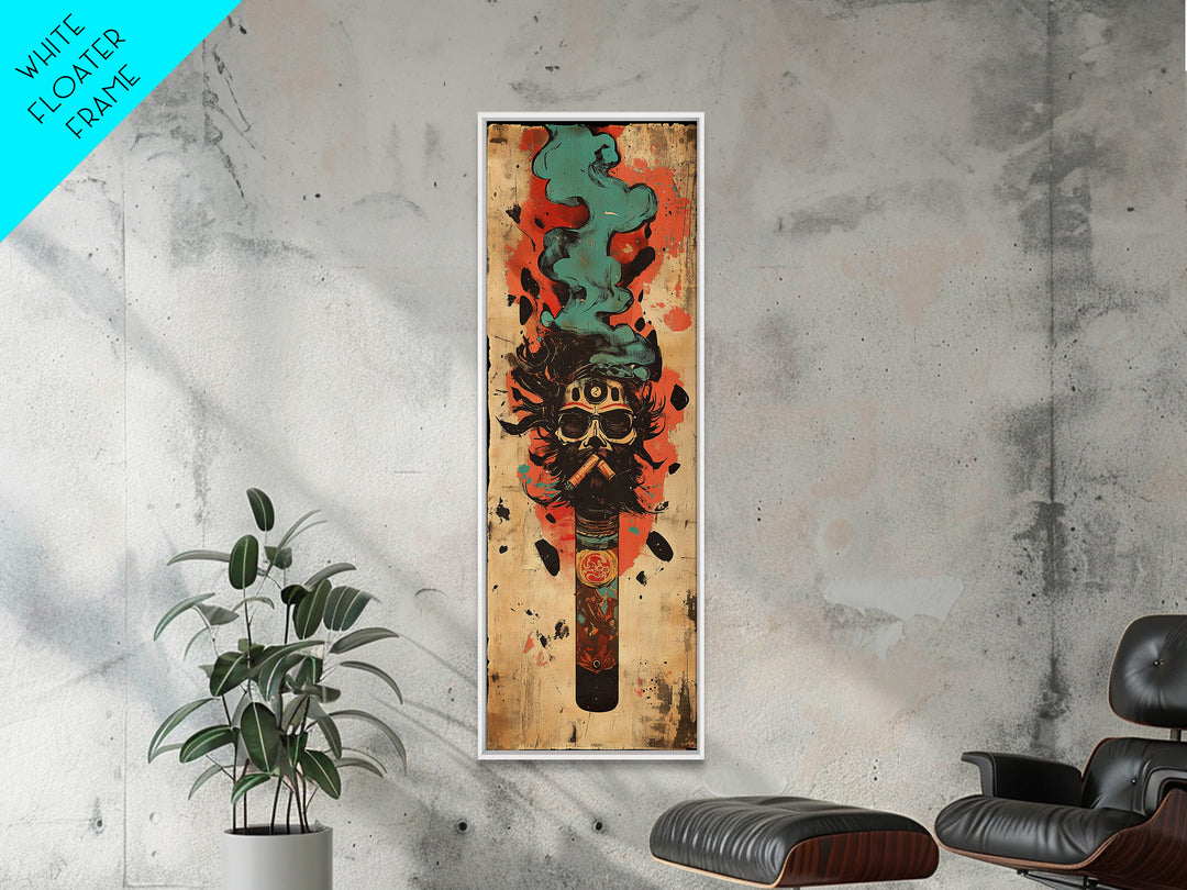 Smoking Tribal Mask With Teal Smoke Canvas Print, African Inspired Art, Afrocentric Wall Decor, Bold Man Cave Decor Gift