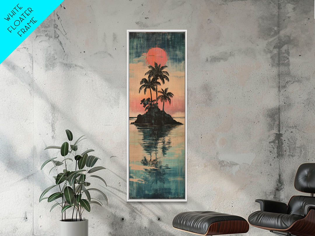 Tropical Palm Island Sunset Reflection Canvas Print, Coastal Wall Decor, Beach House Decor, Boho Living Room Wall Art Print