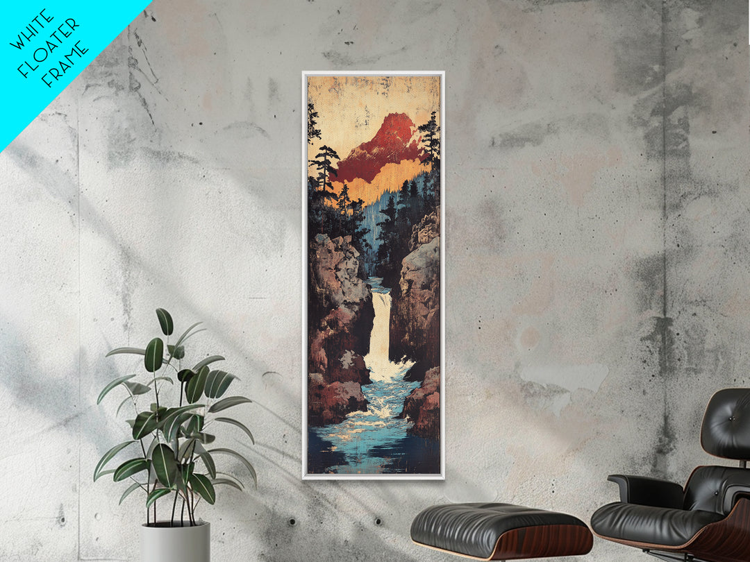 Mountain Waterfall Through Pine Canyon Canvas Print, Rustic Landscape Wall Art, Cabin Decor, Nature Living Room Wall Art