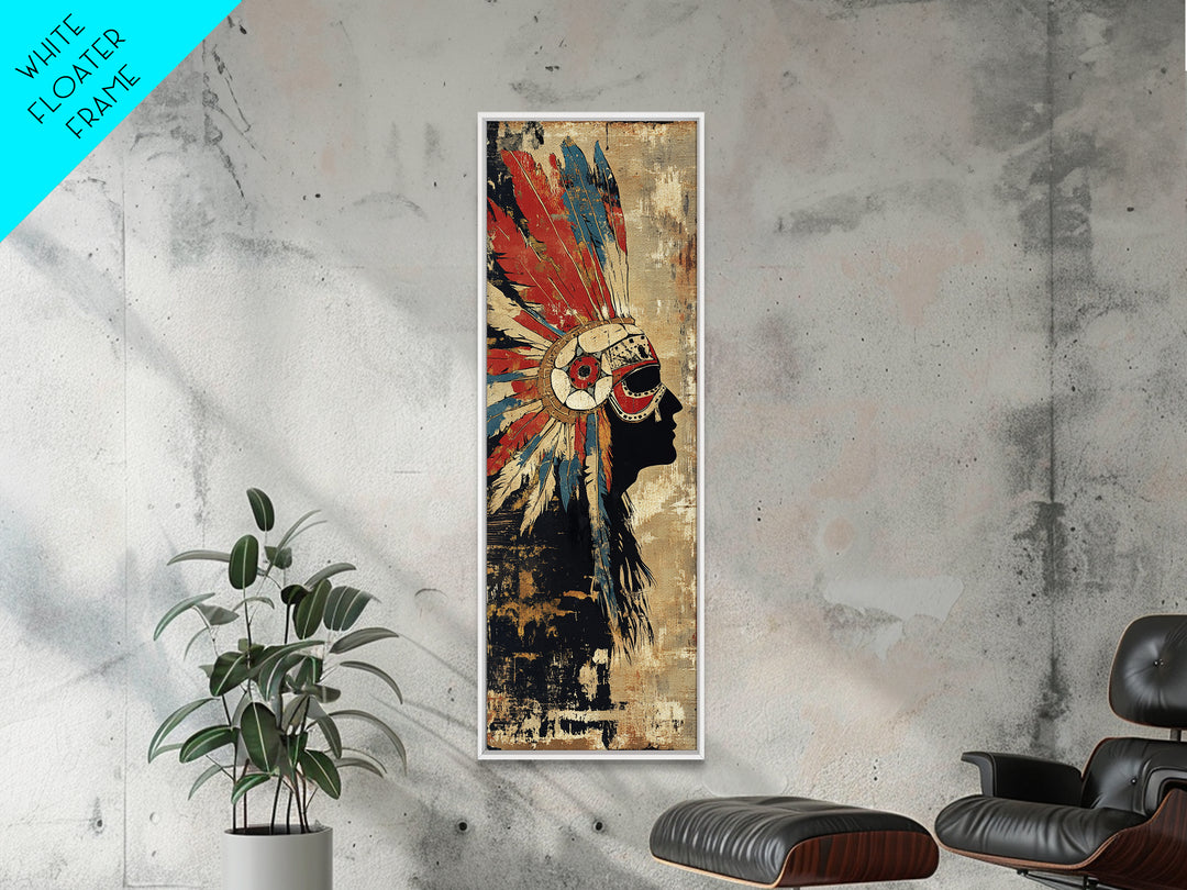 Feather Headdress Profile Wall Art, Tribal Southwestern Canvas Print, Indigenous Inspired Decor For Boho Living Room Wall Decor