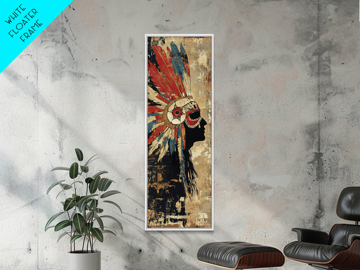 Feather Headdress Profile Wall Art, Tribal Southwestern Canvas Print, Indigenous Inspired Decor For Boho Living Room Wall Decor