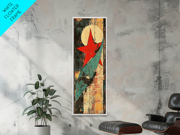 Red Star And Teal Rocket Abstract Canvas Print, Mid Century Modern Wall Art, Retro Futuristic Art, Bold Office Decor, Home Decor