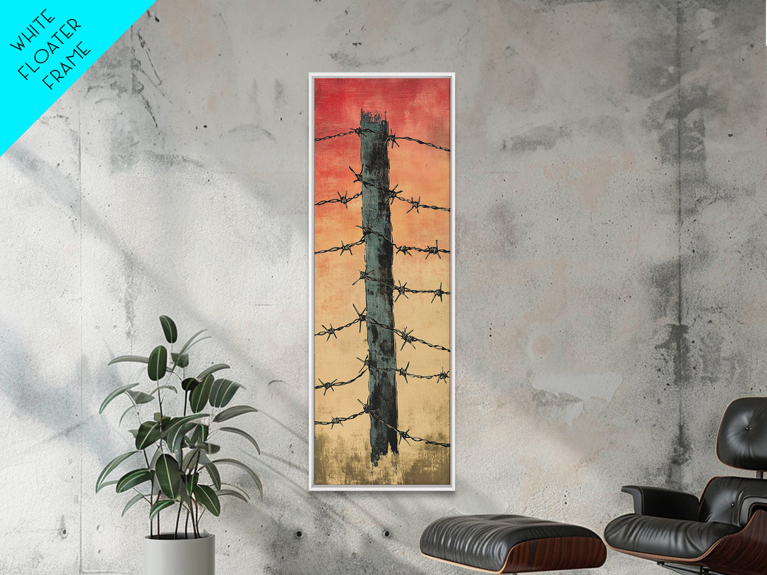 Barbed Wire Fence Post At Red Sunset Wall Art, Rustic Western Decor, Industrial Farmhouse Print, Masculine Office Decor Gift