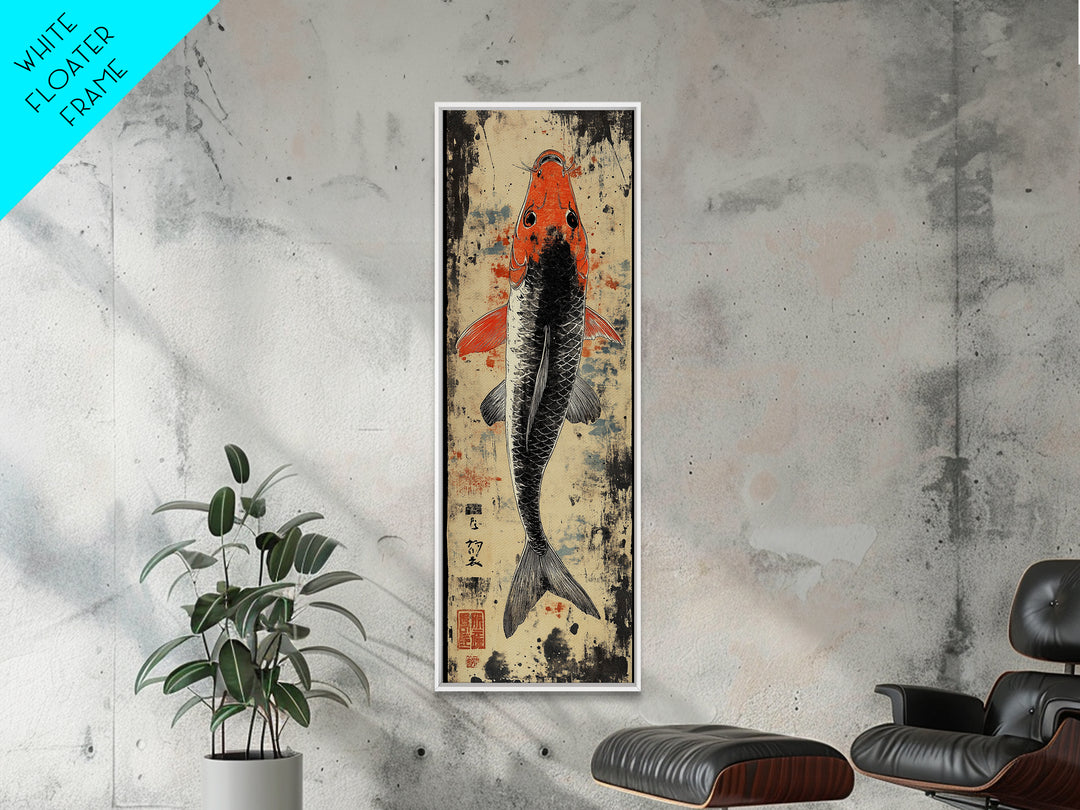 Orange And Black Koi Fish Canvas Print, Japanese Wall Art, Nautical Coastal Decor, Wildlife Art Print For Living Room Decor