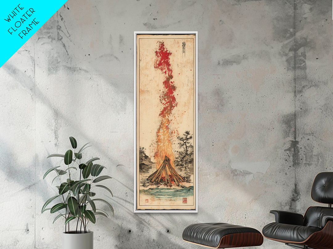 Tall Bonfire Smoke Over Water Wall Art, Rustic Cabin Decor, Campfire Landscape Print, Outdoor Nature Art For Lodge Home Decor Gift