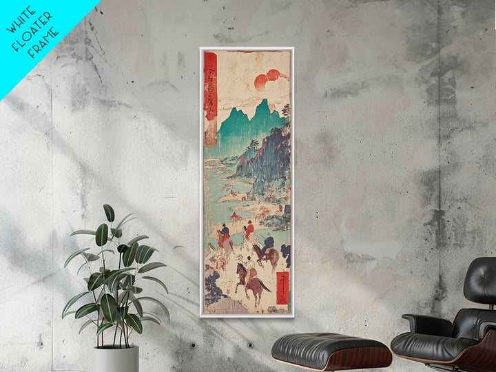 Horseback Riders In Turquoise Mountains Wall Art, Japanese Landscape Print, Western Travel Poster, Rustic Home Decor Gift