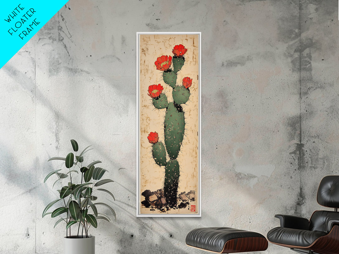 Prickly Pear Cactus With Red Flowers Canvas Print, Desert Wall Art, Southwestern Botanical Decor, Boho Home Decor, Living Room Decor