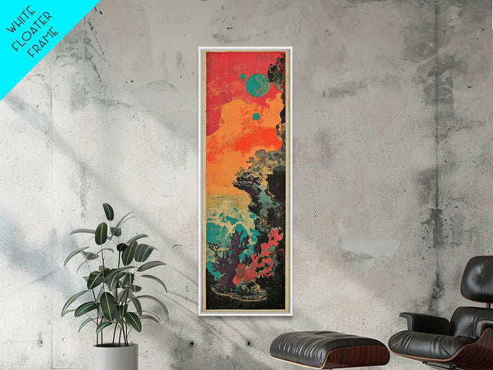 Textured Red Orange Abstract With Teal Circles Wall Art, Modern Abstract Canvas Wall Art For Living Room Decor, Large Contemporary Decor