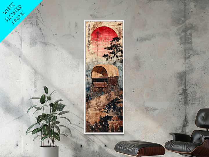 Covered Wagon Under Red Sun Canvas Print, Rustic Western Wall Art For Farmhouse Decor, Cowboy Decor And Housewarming Gift