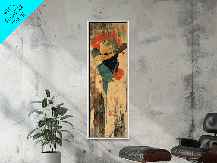 Weathered Cowboy Hat Silhouette Wall Art, Rustic Western Framed Canvas Print For Ranch Decor, Man Cave Decor, Gift For Him