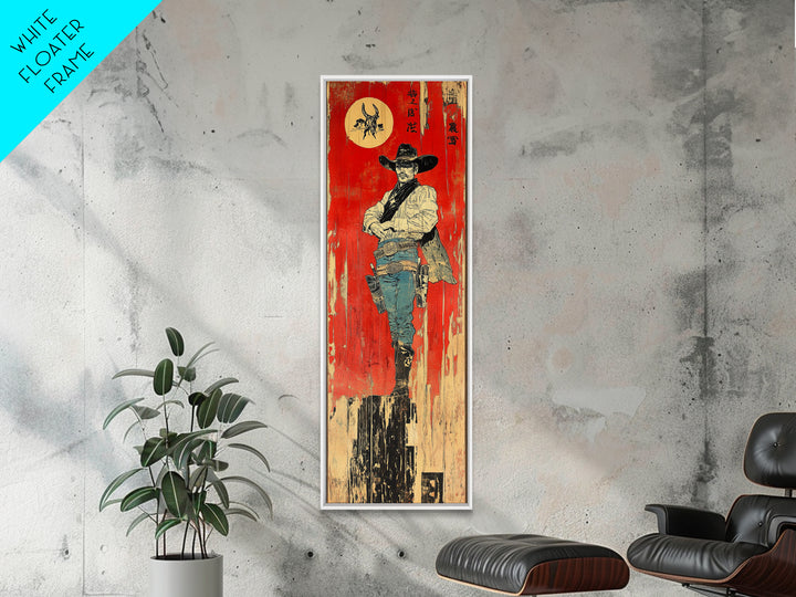 Red Gunslinger Cowboy Portrait Wall Art, Western Framed Canvas Print For Man Cave Decor, Rustic Ranch Decor And Gift For Him