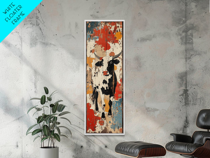 Distressed Black And White Cow Painting Canvas Print, Rustic Farmhouse Wall Art, Western Kitchen Decor, Ranch House Gift