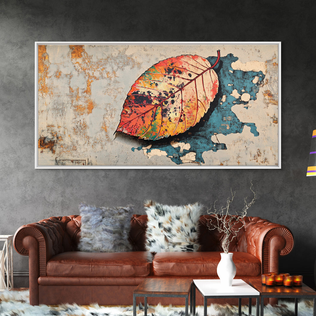 Autumn Leaf Canvas Print, Textured Botanical Wall Art, Rustic Nature Print, Earth Tone Living Room Decor, Bedroom Decor Gift