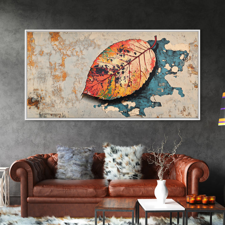 Autumn Leaf Canvas Print, Textured Botanical Wall Art, Rustic Nature Print, Earth Tone Living Room Decor, Bedroom Decor Gift
