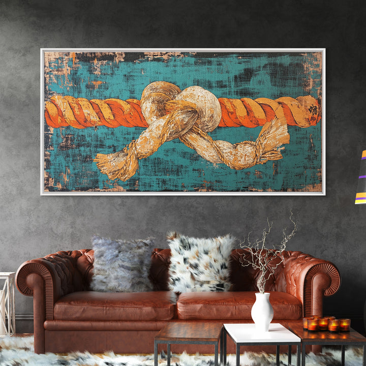 Nautical Rope Knot Canvas Print, Coastal Wall Art, Turquoise Maritime Decor, Beach House Living Room Wall Decor Gift For Him