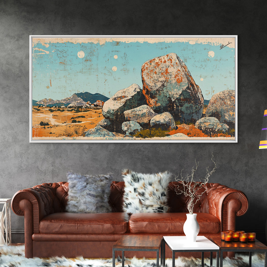 Desert Boulder Landscape Canvas Print, Southwestern Wall Art, Minimalist Desert Decor, Nature Wall Art, Modern Home Decor