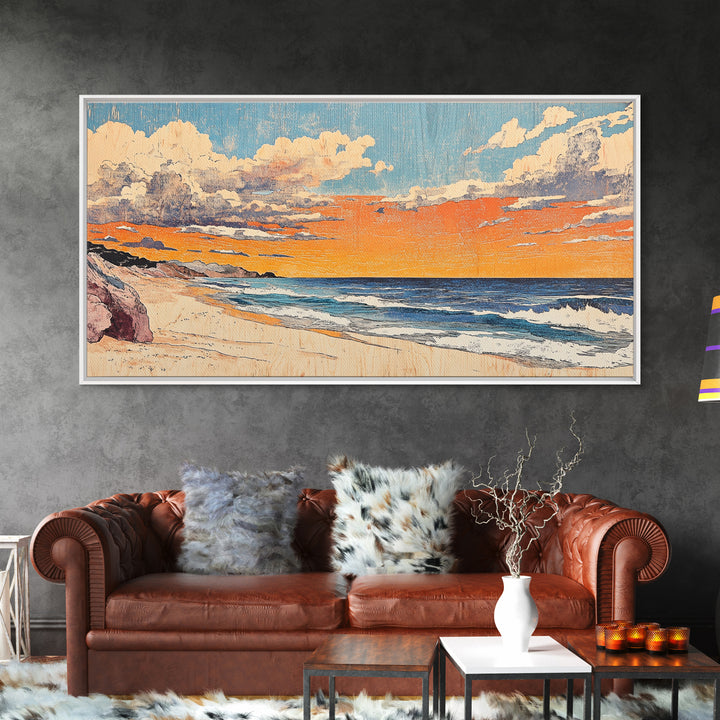 Pastel Ocean Beach Sunset Canvas Print, Coastal Wall Art, Nautical Seascape Decor, Beach House Living Room Wall Decor Print
