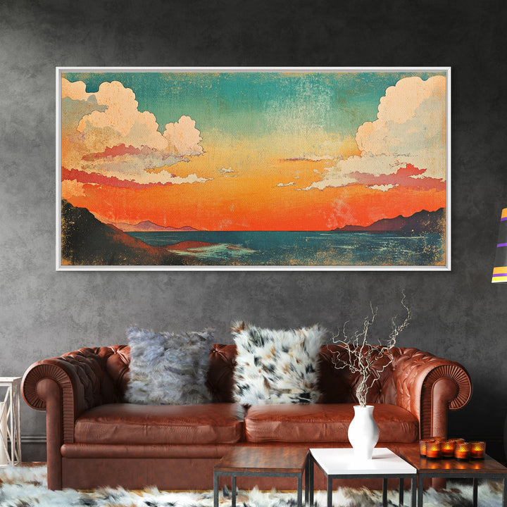 Pastel Coastal Sunset Wall Art, Ocean Horizon Canvas Print, Beach House Decor, Serene Living Room Wall Decor Gift For Her