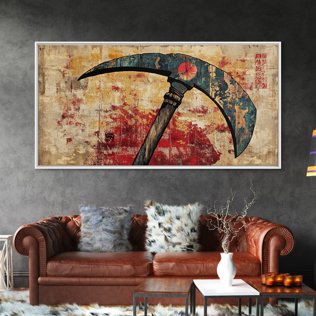 Japanese Battle Scythe Wall Art, Samurai Weapon Illustration, Dark Grunge Canvas Print, Asian Decor, Martial Arts Gift, Office Decor
