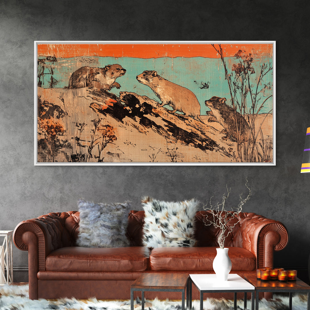 Playful Otters On Driftwood Wall Art, Rustic Wildlife Canvas Print, Woodland Animal Decor For Cabin Living Room Housewarming Gift