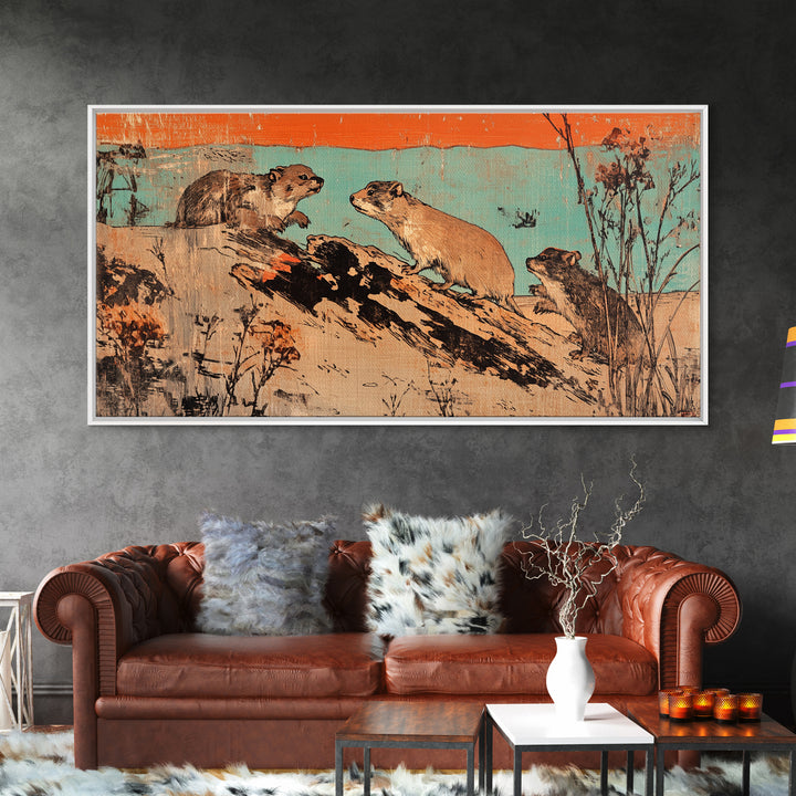 Playful Otters On Driftwood Wall Art, Rustic Wildlife Canvas Print, Woodland Animal Decor For Cabin Living Room Housewarming Gift