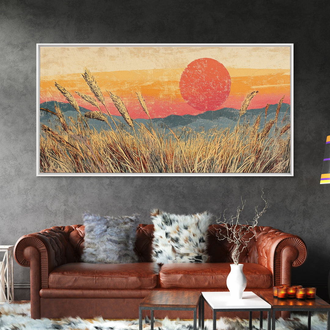 Golden Wheat Field Sunset Wall Art, Rustic Landscape Canvas Print, Warm Farmhouse Decor For Living Room Above Sofa Housewarming Gift