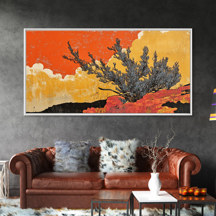 Orange Desert Juniper And Red Rocks Canvas Print, Southwestern Wall Art, Rustic Landscape Decor, Boho Cactus Home Decor Gift