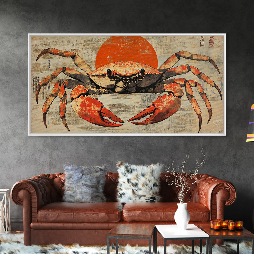 Bold Red Crab Canvas Print, Coastal Kitchen Wall Art, Seafood Wall Decor, Nautical Home Decor, Ocean Animal Art Print, Gift