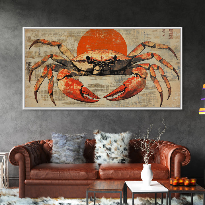 Bold Red Crab Canvas Print, Coastal Kitchen Wall Art, Seafood Wall Decor, Nautical Home Decor, Ocean Animal Art Print, Gift