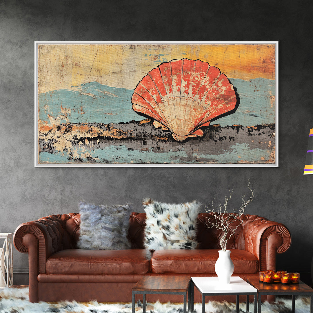 Scallop Shell By Blue Mountains Wall Art, Coastal Canvas Print, Nautical Beach House Decor, Seashell Ocean Wall Decor Print