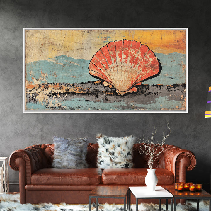 Scallop Shell By Blue Mountains Wall Art, Coastal Canvas Print, Nautical Beach House Decor, Seashell Ocean Wall Decor Print