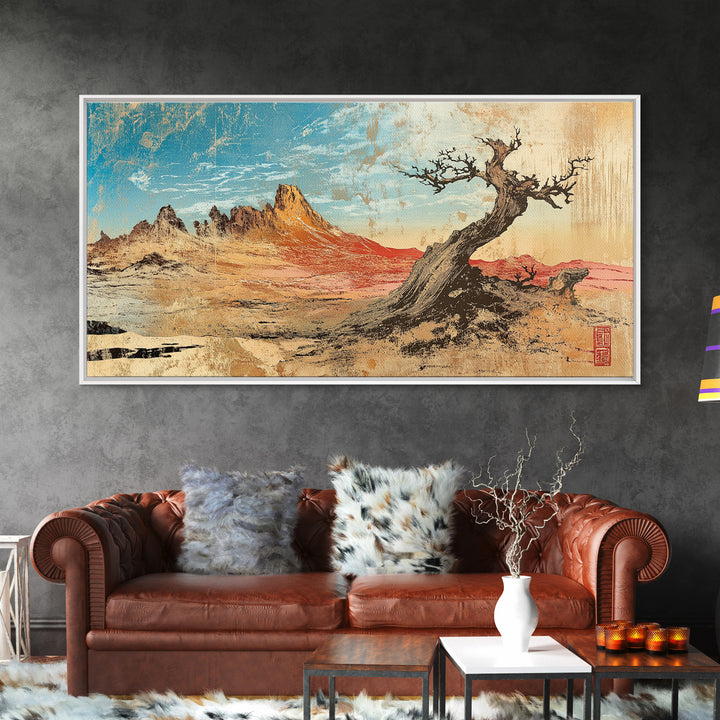 Leaning Juniper And Red Desert Mesa Wall Art, Southwestern Landscape Canvas Print For Rustic Home Decor And Office Decor