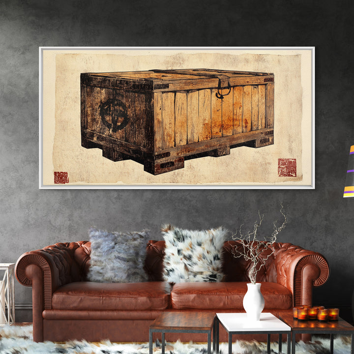 Rustic Wooden Shipping Crate Still Life Wall Art, Farmhouse Canvas Print For Industrial Decor And Masculine Office Decor