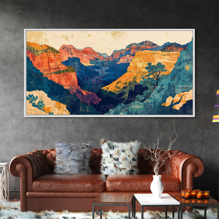 Colorful Grand Canyon Cliffs And Desert Vista Canvas Print, Southwestern Wall Art, National Park Decor, Travel Poster Gift