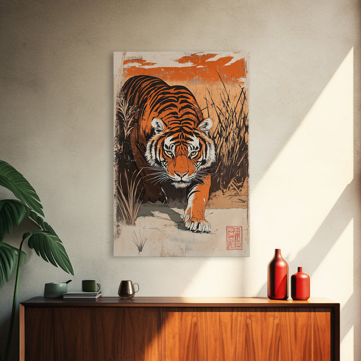 Prowling Tiger In Tall Grass Canvas Print, Wildlife Wall Art, Safari Animal Decor, Bold Jungle Home Decor, Gift For Him, Large Art