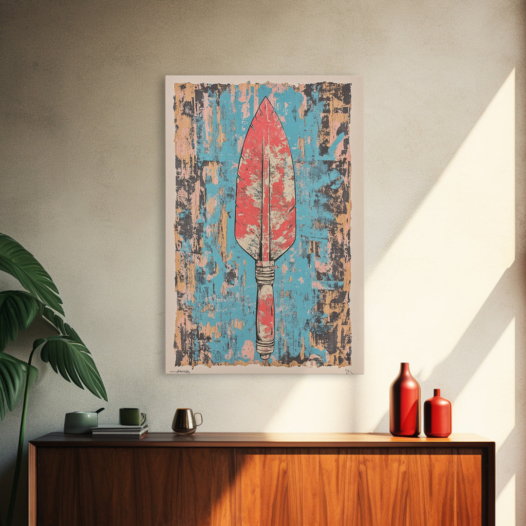 Red Tribal Spear Arrowhead Wall Art, Primitive Weapon Poster, African Inspired Decor, Bold Southwestern Gift For Him, Home Decor