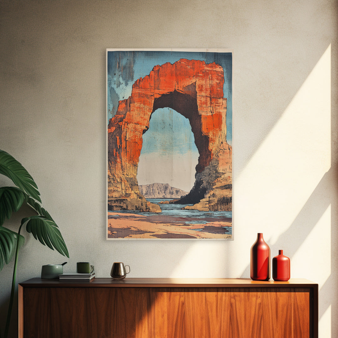 Desert Stone Arch Canvas Print, Southwestern Canyon Landscape Wall Art, Travel Poster, Rustic Home Decor Gift, Living Room Art