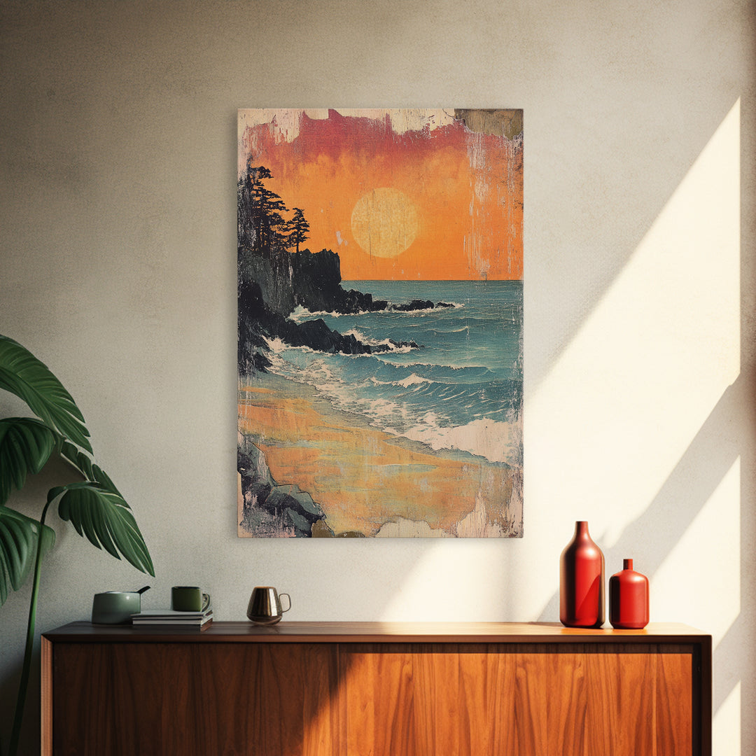 Rocky Pacific Beach Sunset Wall Art, Coastal Seascape Art Print, Ocean Wall Decor, Beach House Decor, Large Wall Art Prints