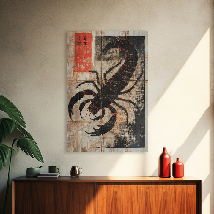 Black Scorpion Japanese Framed Canvas Print, Gothic Wall Art, Dark Academia Decor, Animal Art Print, Unique Gift For Him