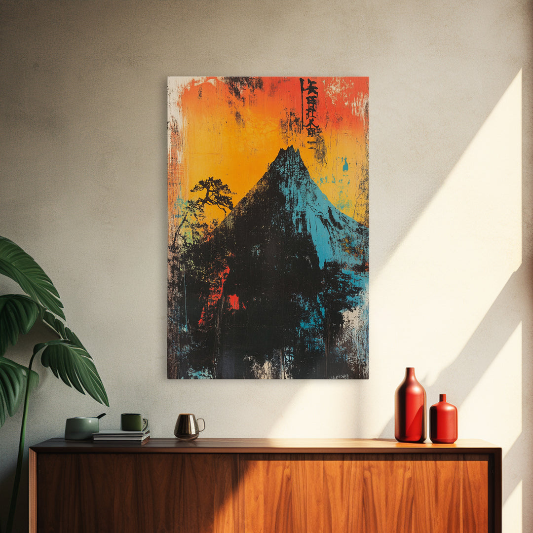 Dramatic Mountain Peak At Orange Sunrise Wall Art, Japanese Landscape Print, Bold Modern Nature Decor, Office Or Living Room Art