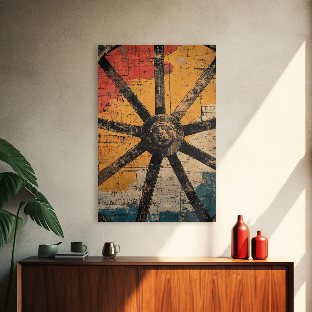 Rustic Wagon Wheel Abstract Canvas Print, Southwestern Wall Art, Western Home Decor, Bold Geometric Farmhouse Wall Decor