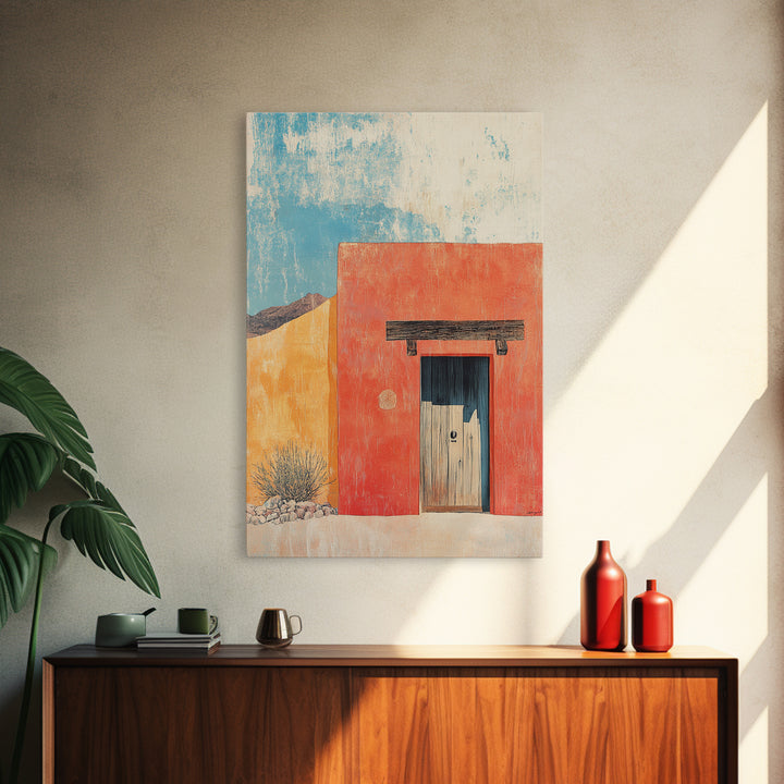 Red Adobe Door Desert Wall Art, Southwestern Canvas Print, Minimalist Architecture, Terracotta Home Decor, Modern Rustic Print