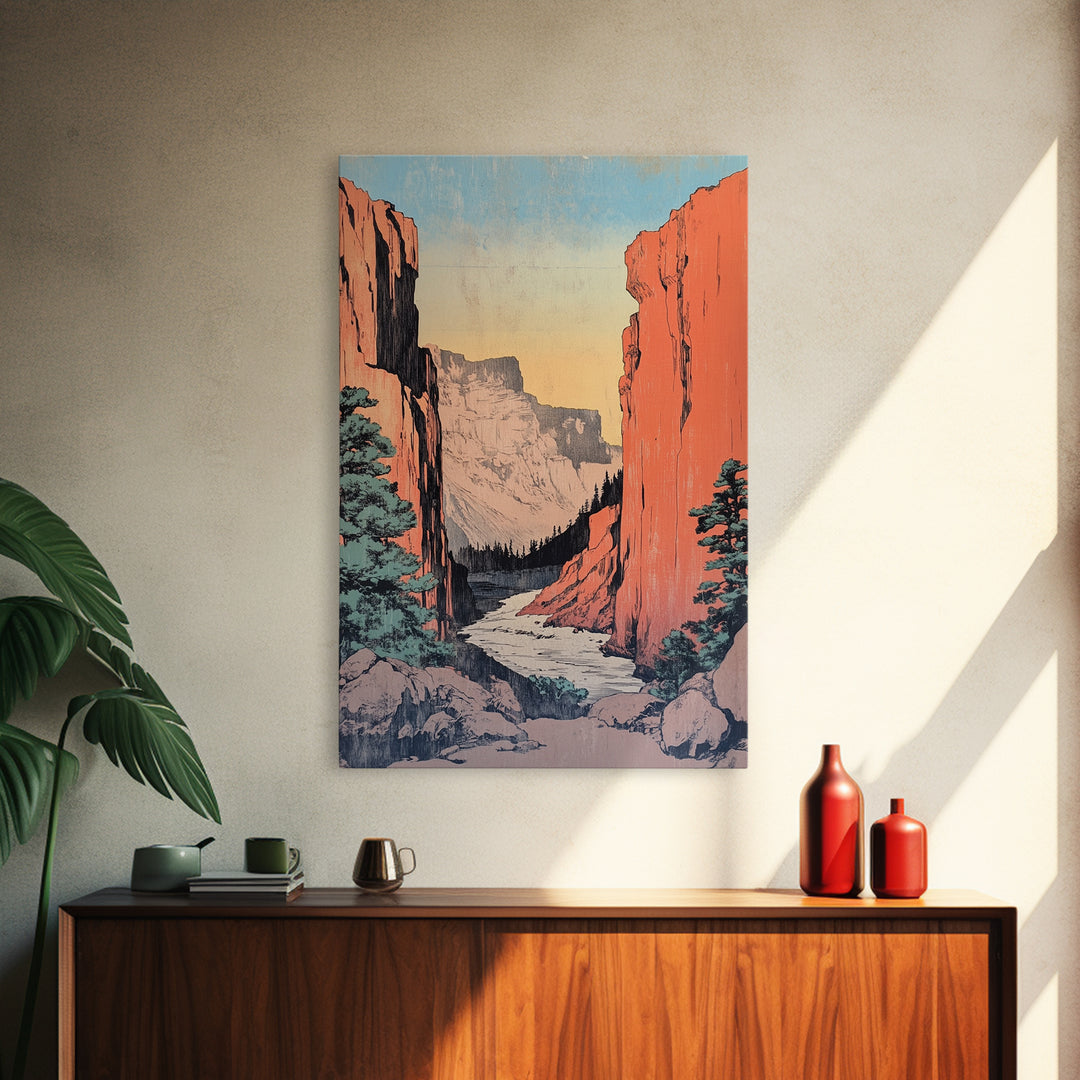 Red Rock Canyon River Canvas Print, Western Landscape Wall Art, Mountain Home Decor, Rustic Cabin Decor, Large Nature Print