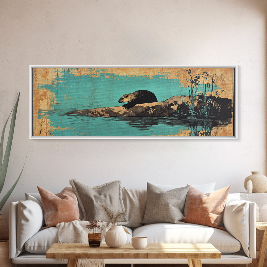 Swimming Otter Turquoise Water Canvas Print, Animal Wall Art, Wildlife Decor, Cute Bathroom Art, Coastal Nursery Decor, Gift For Her