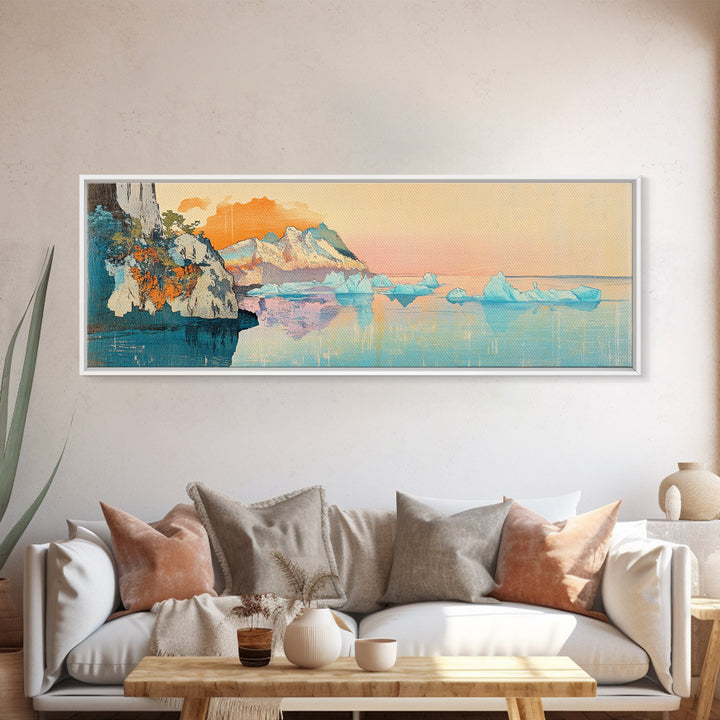 Pastel Iceberg Cliffs At Arctic Sunset Wall Art, Large Coastal Landscape Canvas Print, Ocean Decor, Serene Living Room Art