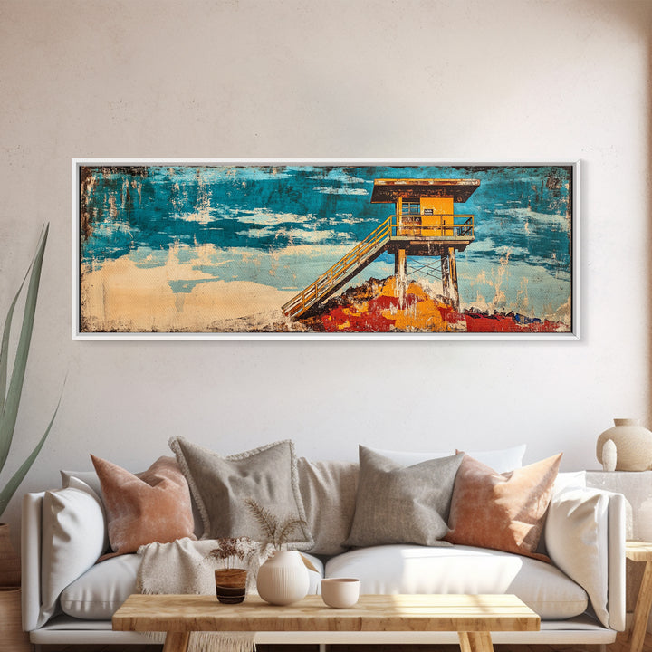 Yellow Lifeguard Tower On Turquoise Beach Canvas Print, Coastal Wall Art, Ocean Decor, Beach House Gift, Living Room Decor