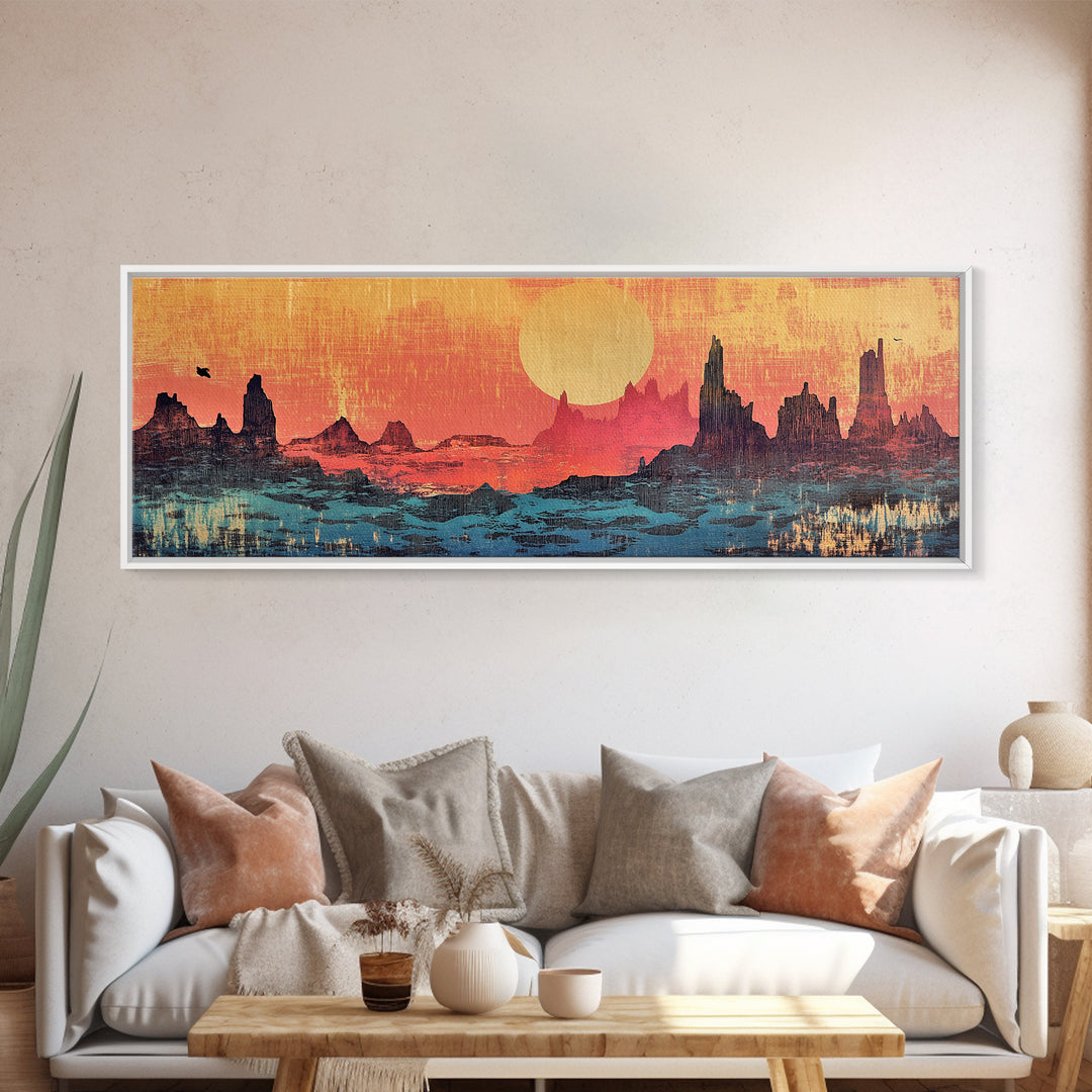 Desert Mesa Sunset Wall Art, Southwestern Landscape Canvas Print, Western Decor, Boho Desert Living Room Wall Decor Print