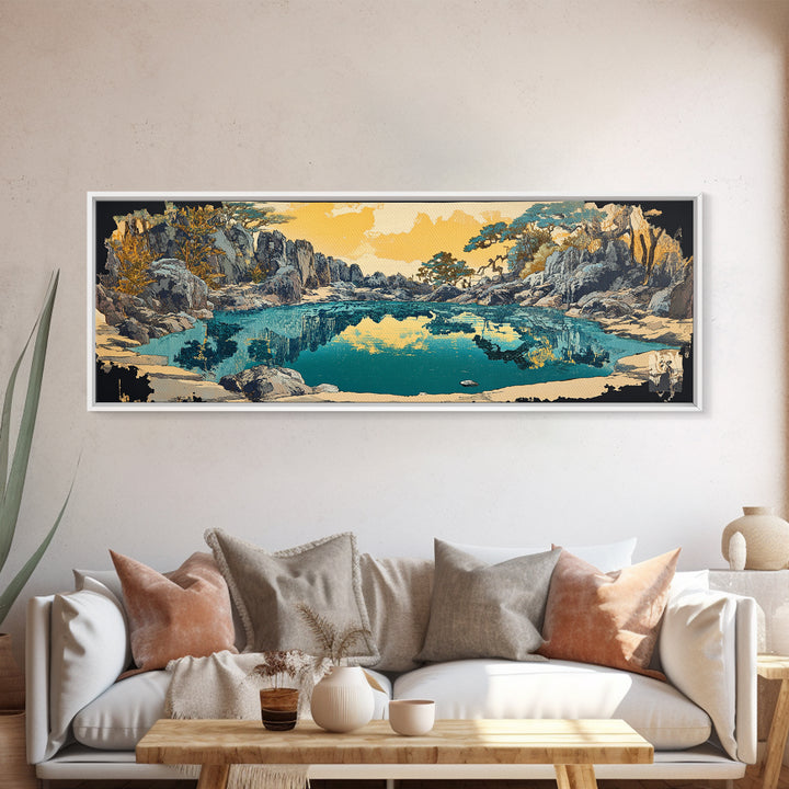 Turquoise Mountain Lake Canvas Print, Rocky Alpine Landscape Wall Art, Serene Nature Decor, Japandi Living Room Art Gift