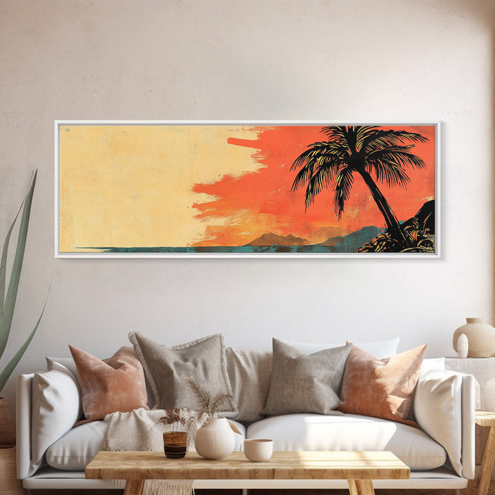 Tropical Palm Sunset Beach Wall Art, Island Canvas Print, Coastal Home Decor, Orange Sky, Summer Living Room Decor, Gift For Her