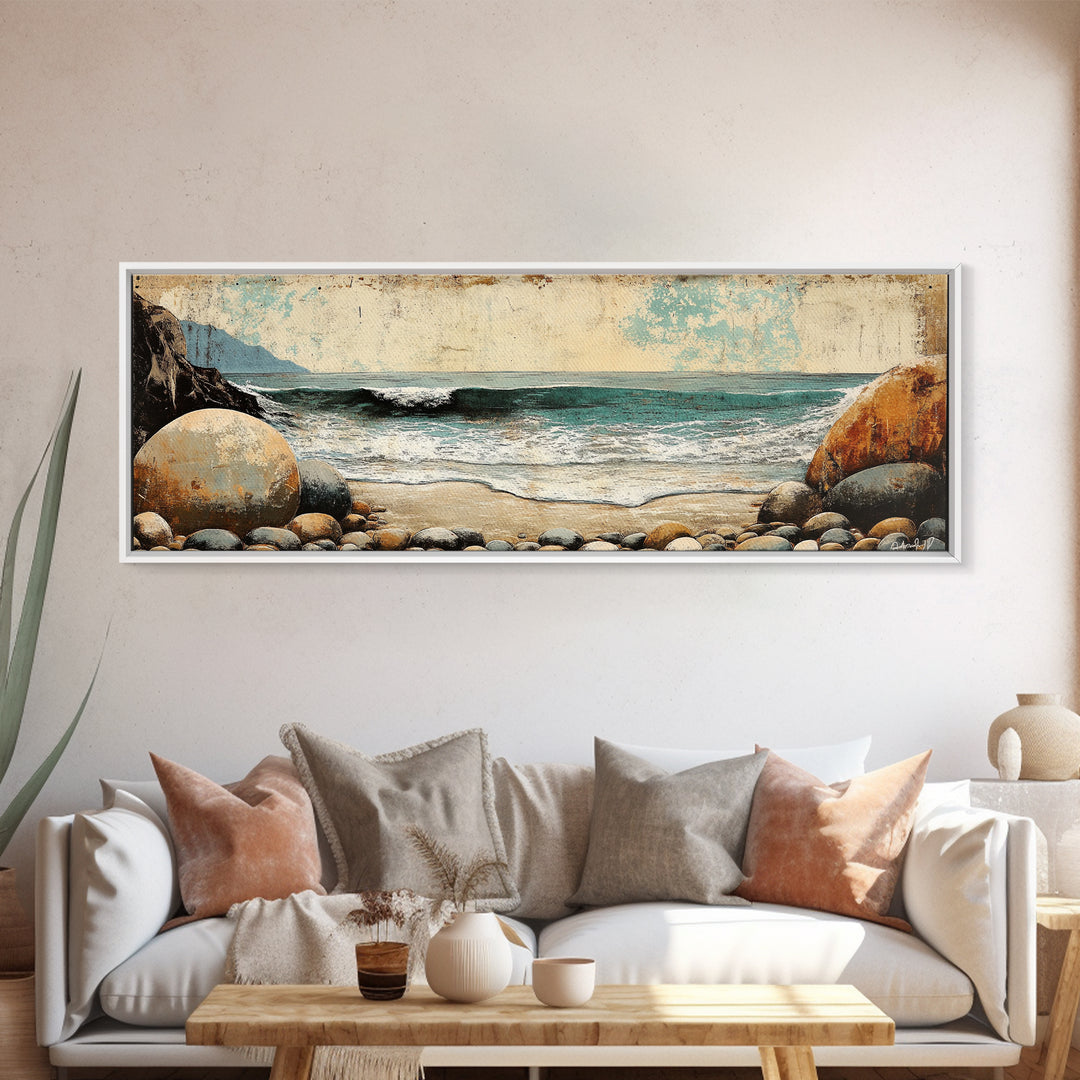 Rocky Ocean Beach Cove Wall Art, Coastal Canvas Print, Seascape Landscape, Nautical Decor, Beach House Living Room Art, Gift For Her